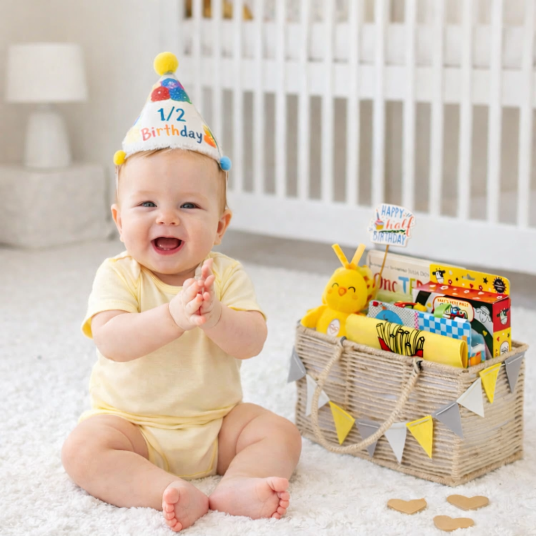 Play · Learn · Grow – Half Birthday Gift Basket (6+ Months | Gender Neutral)