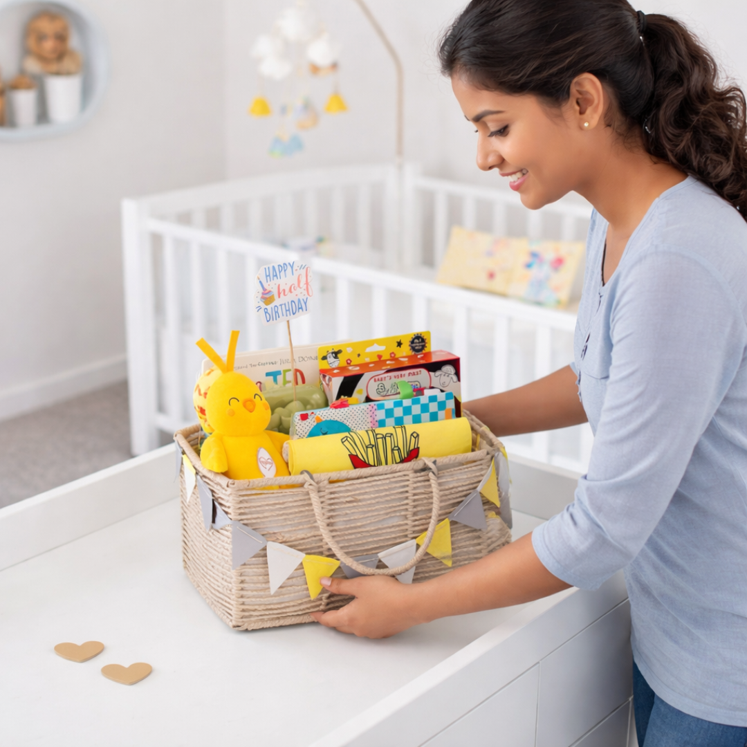 Play · Learn · Grow – Half Birthday Gift Basket (6+ Months | Gender Neutral)